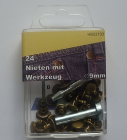 Rivets with Tool 9.0mm (24 pcs), Antique brass